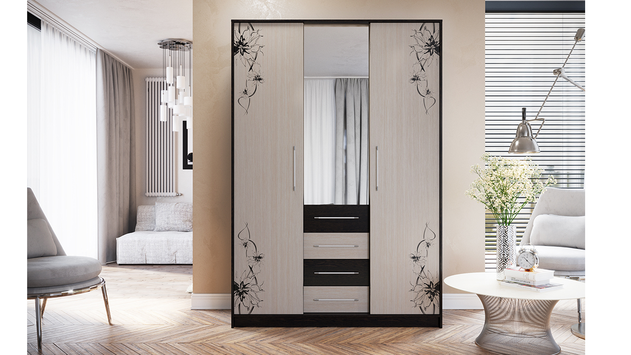 Шкаф «Бостон» (Венге Цаво, Дуб Белфорт с рисунком)