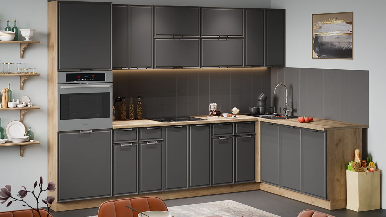 «Белладжио» модульная мебель для кухни (Дуб крафт золотой/Софт графит)