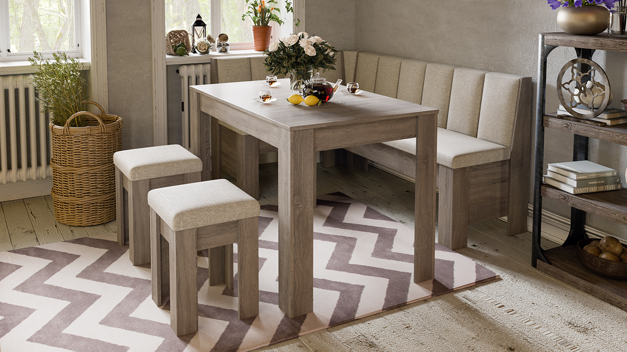 Модульный кухонный уголок «Ганновер» (Дуб Сонома трюфель/Рогожка Бежевая)