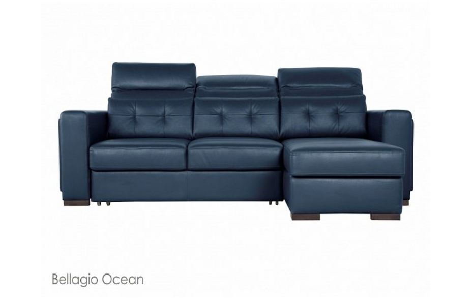 Угловой диван Торонто с канапе, Синий, Кожа Bellagio Ocean