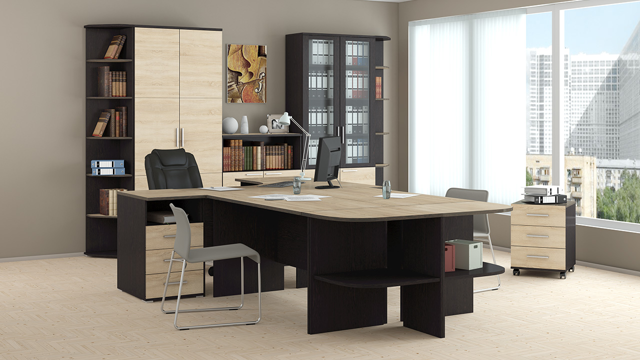 Набор офисной мебели для кабинета руководителя №1 «Успех-2» (Венге Цаво, Дуб Сонома)