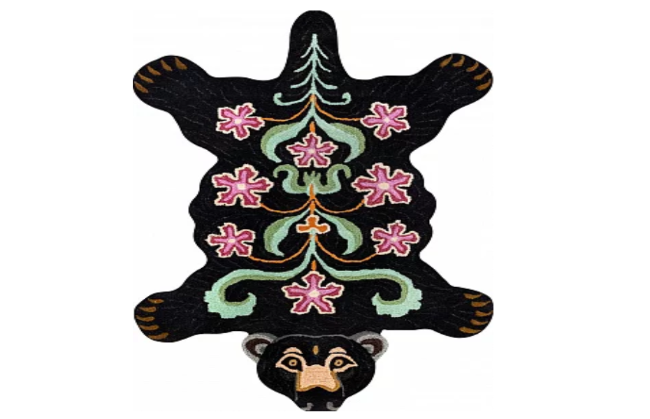 Индийский ковер из шерсти «FAUNA FUN» FLORAL BEAR BLACK 60 x 90 см