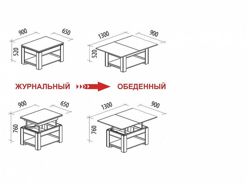 Журнальный стол-трансформер Агат 24.11 Венге-Жемчуг 