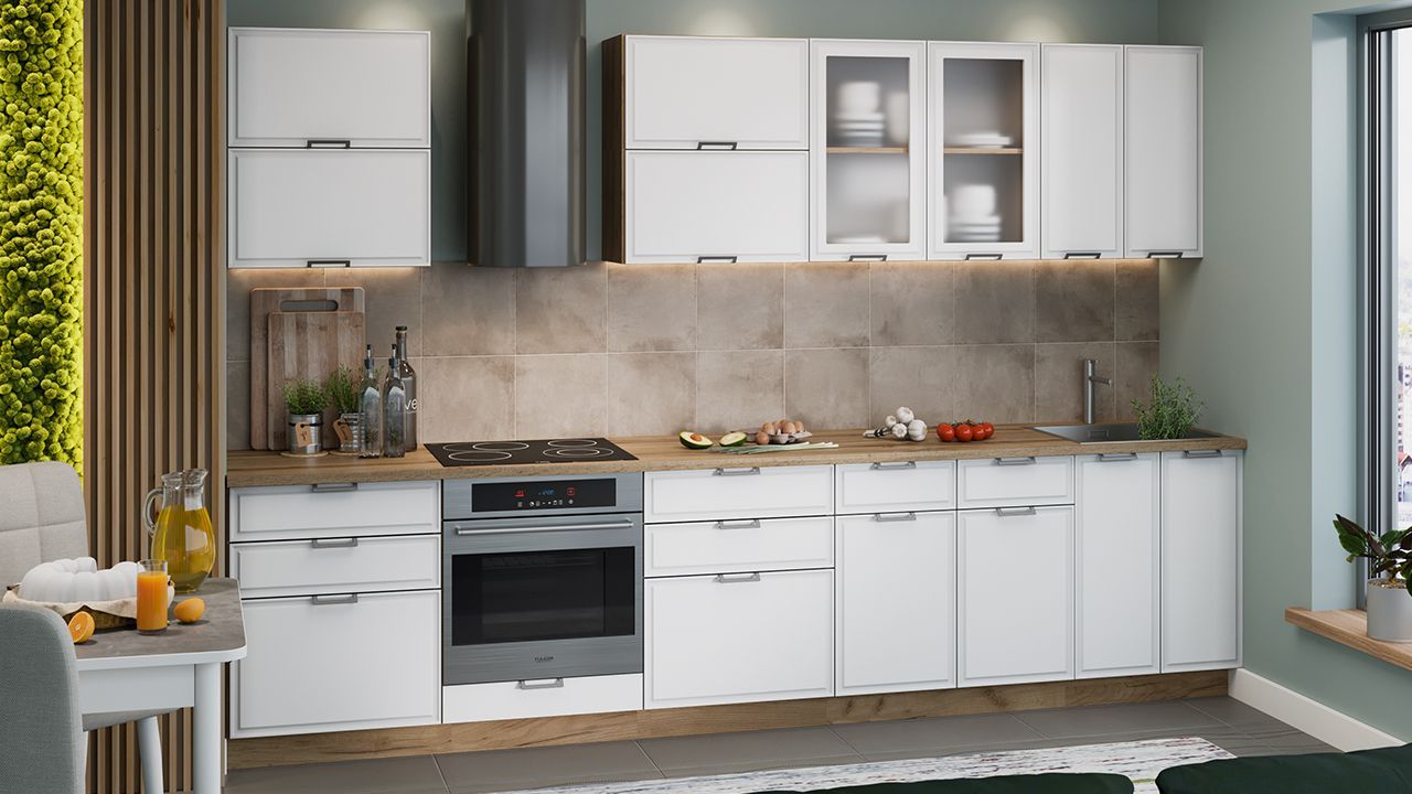 «Белладжио» модульная мебель для кухни (Дуб крафт золотой/Фон белый)