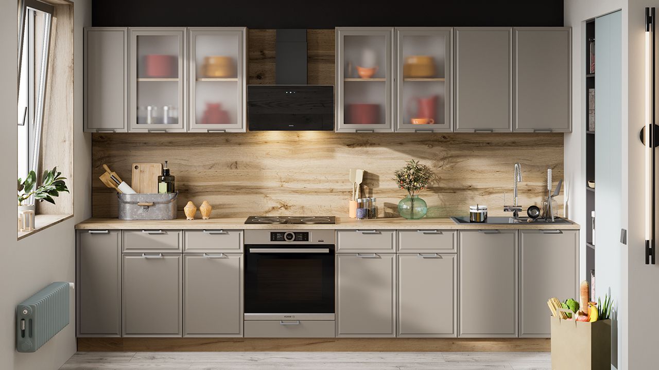 «Белладжио» модульная мебель для кухни (Дуб крафт золотой/Софт капучино)