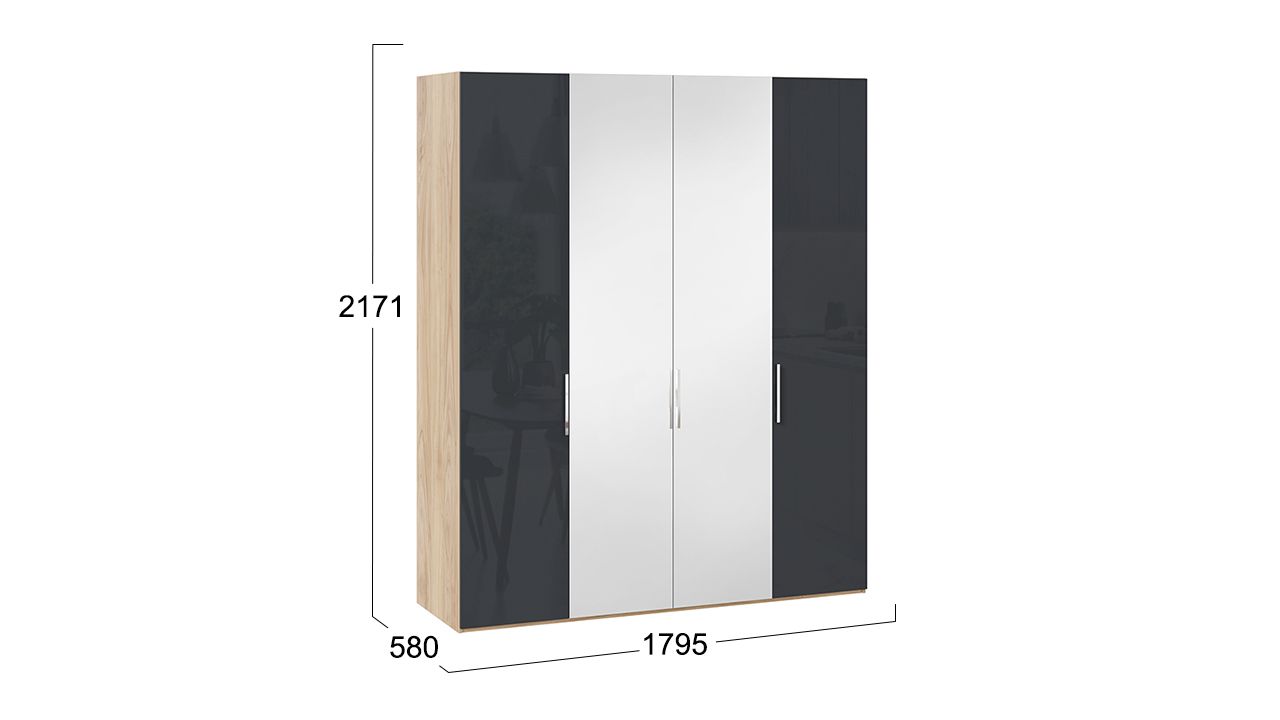Шкаф комбинированный с 2 глухими и 2 зеркальными дверями «Эмбер» - СМ-348.07.013