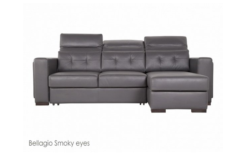 Угловой диван Торонто с канапе, Серый, Кожа Bellagio Smoky Eyes