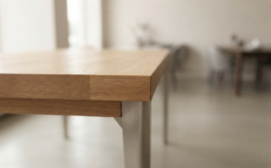 Столешница кухонного стола и кромка крупным планом