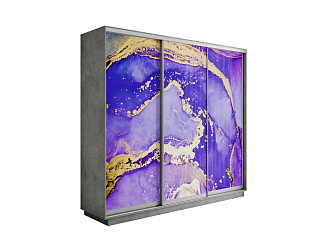 Шкаф-купе трехдверный Экспресс 2 бетон / фотопечать абстракция фиолетово-золотая