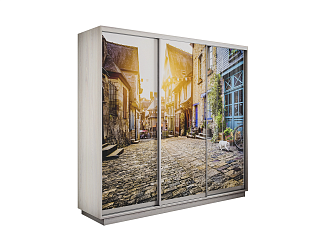 Шкаф-купе трехдверный Экспресс 2 ясень анкор светлый / фотопечать улица