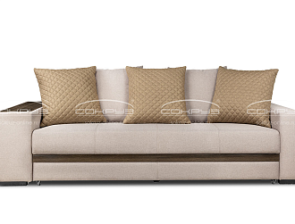 Прямой диван Атлант, бежевый с коричневыми подушками