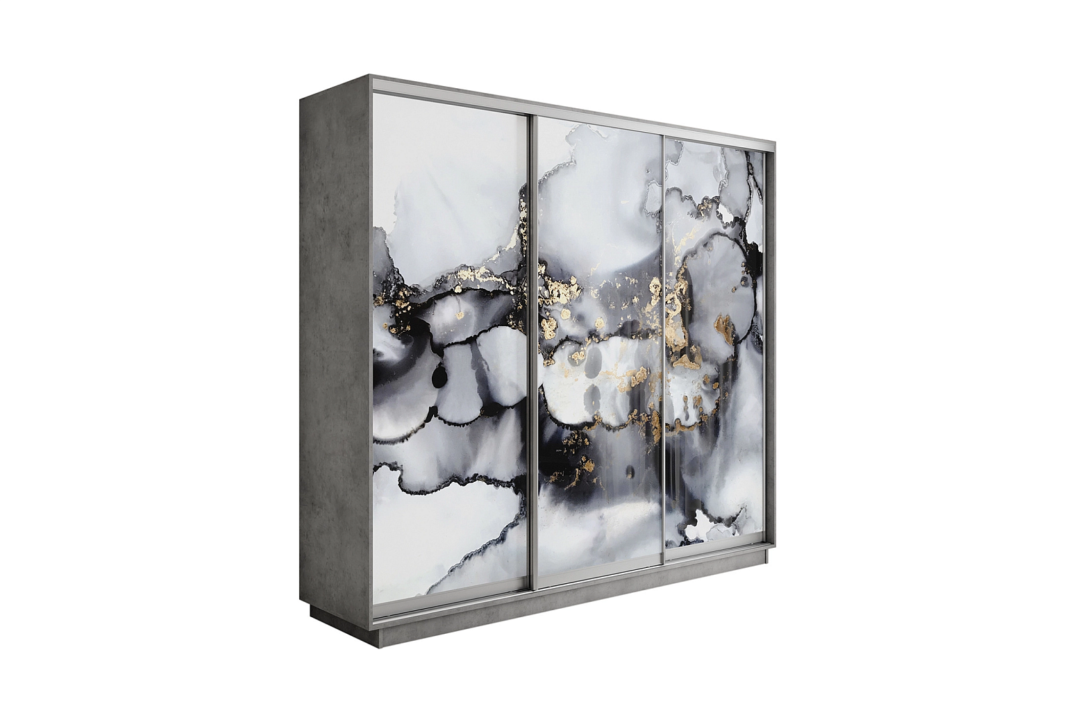 Шкаф-купе трехдверный Экспресс 2 бетон / фотопечать абстракция серая