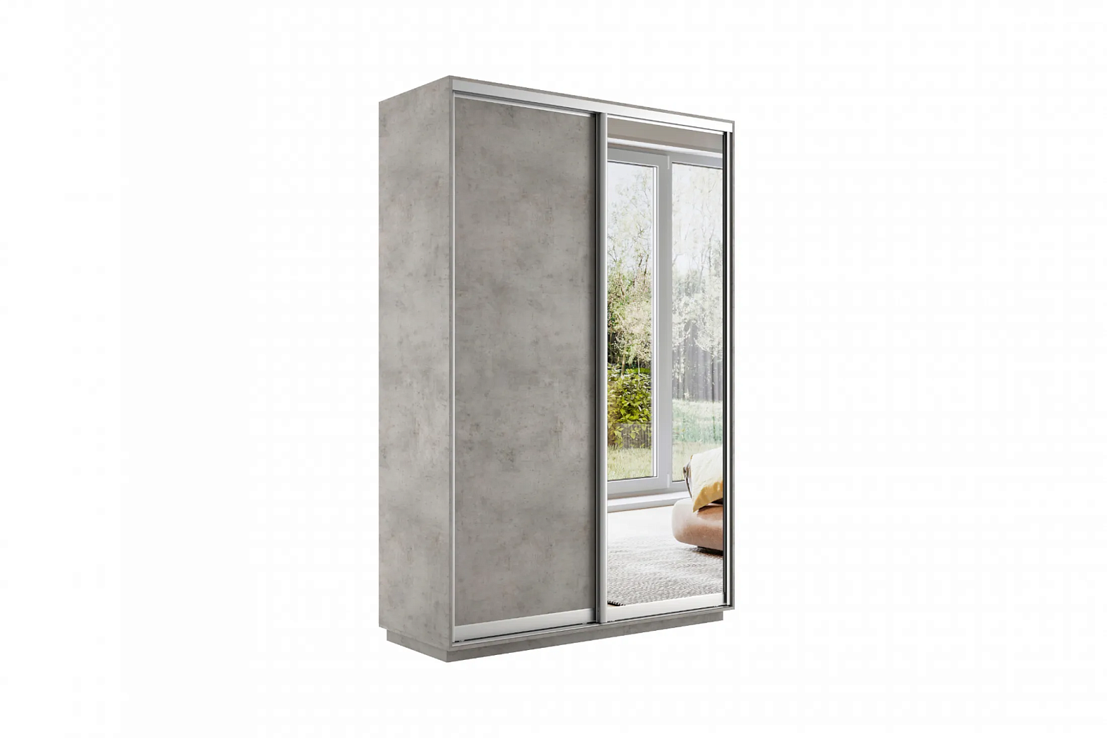 Шкаф-купе 2-х дверный с зеркалом Экспресс 45 бетон