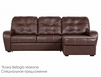 Угловой диван Монреаль с канапе, Коричневый, Кожа Bellagio Marrone Home Collection