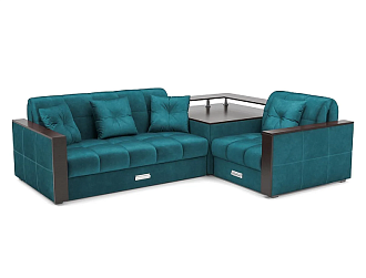 Диван угловой аккордеон Прага бархат сине-зеленый