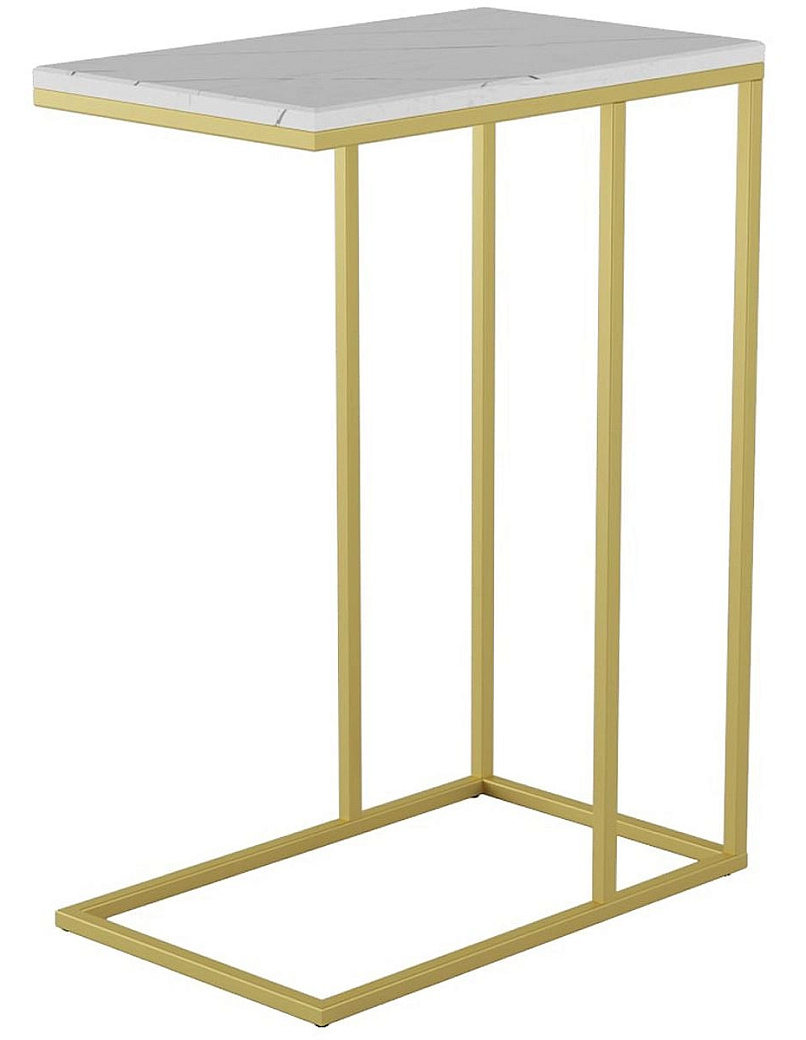 Стол придиванный Агами голд, белый мрамор