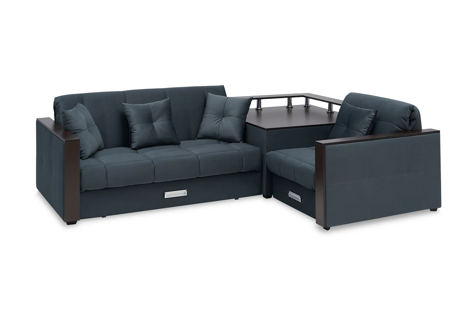 Диван угловой аккордеон Прага велюр серо-синий