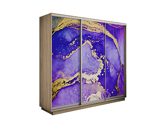 Шкаф-купе трехдверный Экспресс 2 дуб сонома / фотопечать абстракция фиолетово-золотая