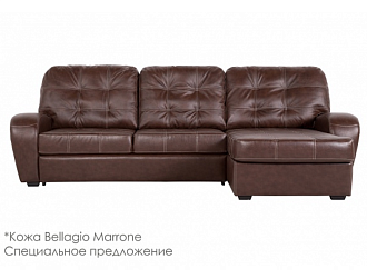 Угловой диван Монреаль с канапе, Коричневый, Кожа Bellagio Marrone Home Collection