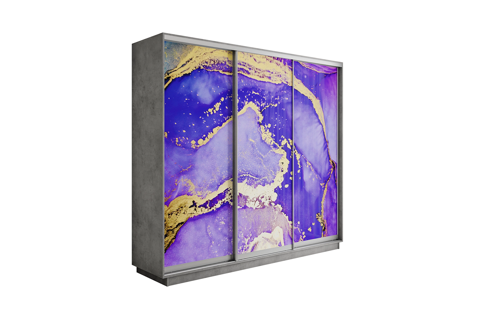 Шкаф-купе трехдверный Экспресс 2 бетон / фотопечать абстракция фиолетово-золотая