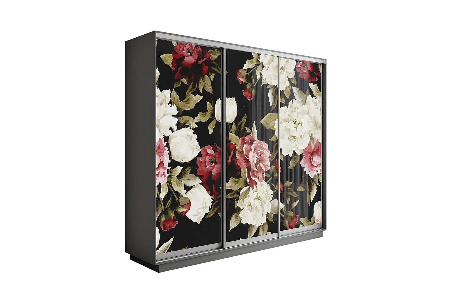 Шкаф-купе трехдверный Экспресс 2 серый диамант / фотопечать пионы