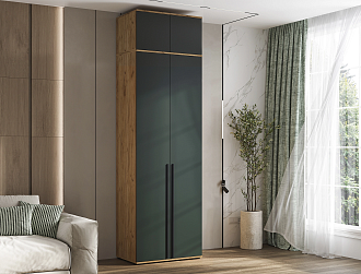 Шкаф 2-х створчатый с антресолью Норд дуб крафт / изумрудный