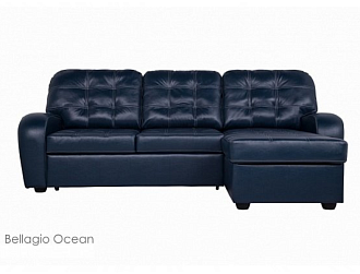 Угловой диван Сидней с канапе, Синий, Кожа Bellagio Ocean Home Collection