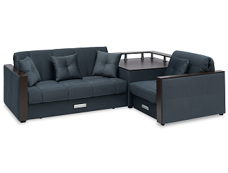 Диван угловой аккордеон Прага велюр серо-синий