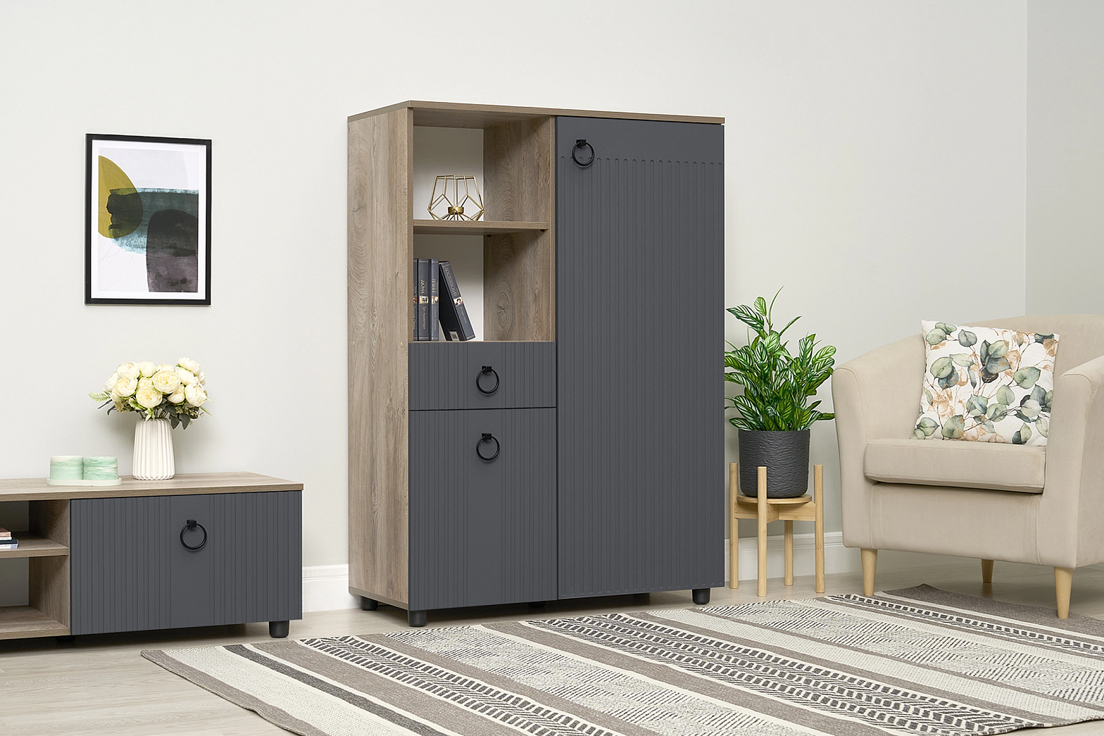 Шкаф двухдверный Вудхилл эндгрейн / графит