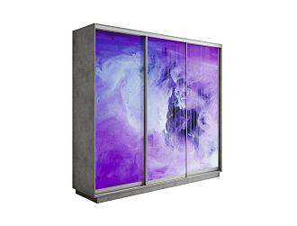 Шкаф-купе трехдверный Экспресс 2 бетон / фотопечать фиолетовый дым