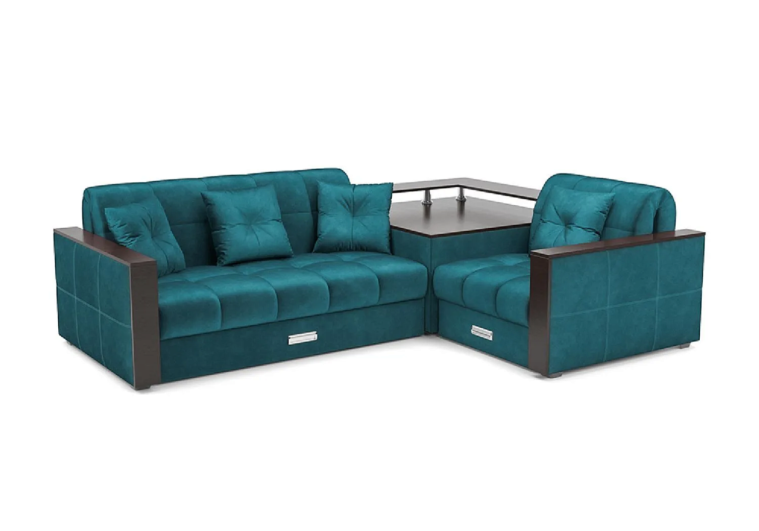 Диван угловой аккордеон Прага бархат сине-зеленый