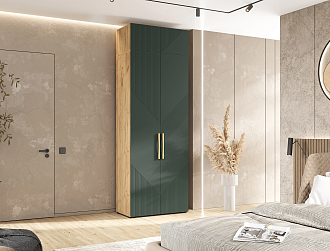 Шкаф 2-х створчатый с антресолью Ирис дуб крафт / браш мени грин