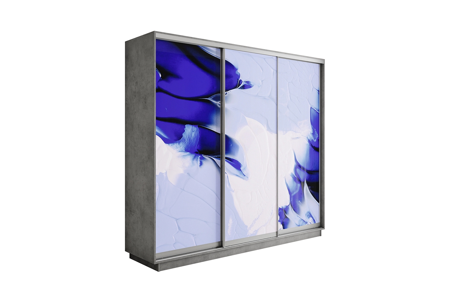 Шкаф-купе трехдверный Экспресс 2 бетон / фотопечать абстракция бело-голубая