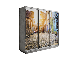 Шкаф-купе трехдверный Экспресс 2 бетон / фотопечать улица