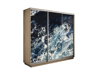 Шкаф-купе трехдверный Экспресс 2 дуб сонома / фотопечать морские волны