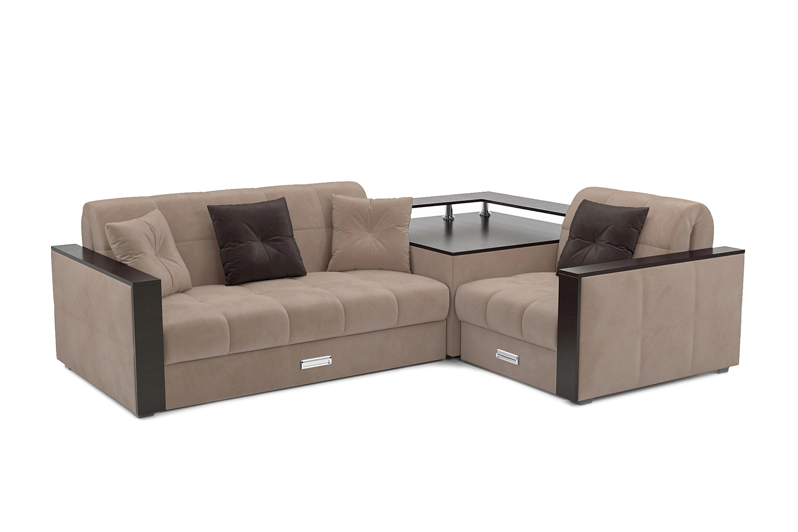 Диван угловой аккордеон Прага микровелюр бежевый