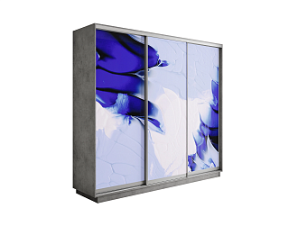 Шкаф-купе трехдверный Экспресс 2 бетон / фотопечать абстракция бело-голубая