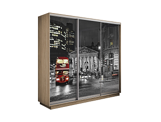 Шкаф-купе трехдверный Экспресс 2 дуб сонома / фотопечать ночной Лондон