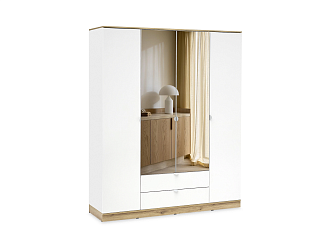 Шкаф четырехстворчатый Юкки белый / дуб делано