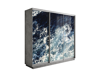 Шкаф-купе трехдверный Экспресс 2 бетон / фотопечать морские волны