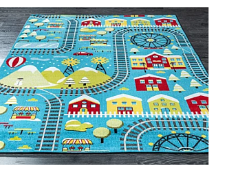 Турецкий ковер из синтетики «PLAYGROUND» D604A-BLUE Мир ковров