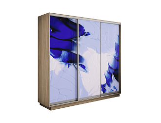 Шкаф-купе трехдверный Экспресс 2 дуб сонома / фотопечать абстракция бело-голубая