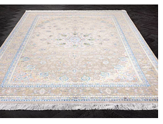 Иранский ковер из шёлка, модала и акрила «MASTERPIECE QUM» 029-23-1540A-CREAM-LBLUE Katrin 200 x 300 см Мир ковров