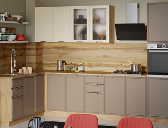«Белладжио» модульная мебель для кухни (Дуб крафт золотой/Софт панакота/Софт капучино) Хорошая мебель ТриЯ