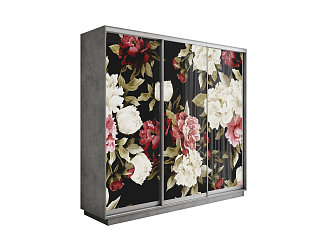Шкаф-купе трехдверный Экспресс 2 бетон / фотопечать пионы
