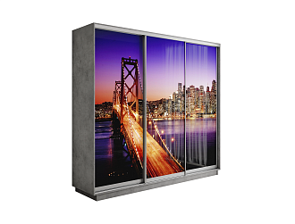 Шкаф-купе трехдверный Экспресс 2 бетон / фотопечать ночной мост