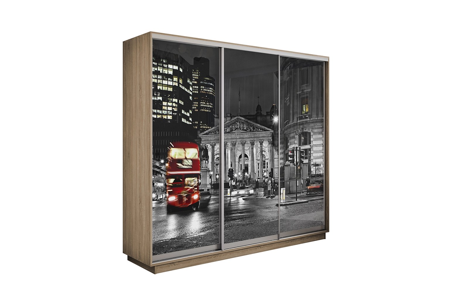 Шкаф-купе трехдверный Экспресс 2 дуб сонома / фотопечать ночной Лондон